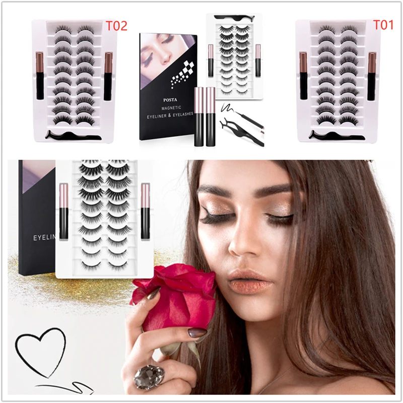 

5/7/10 Pairs/Set Magnetic Eyelashes False Lashes Repeated Use Eyelashes Waterproof Liquid Eyeliner With Tweezer Makeup Set