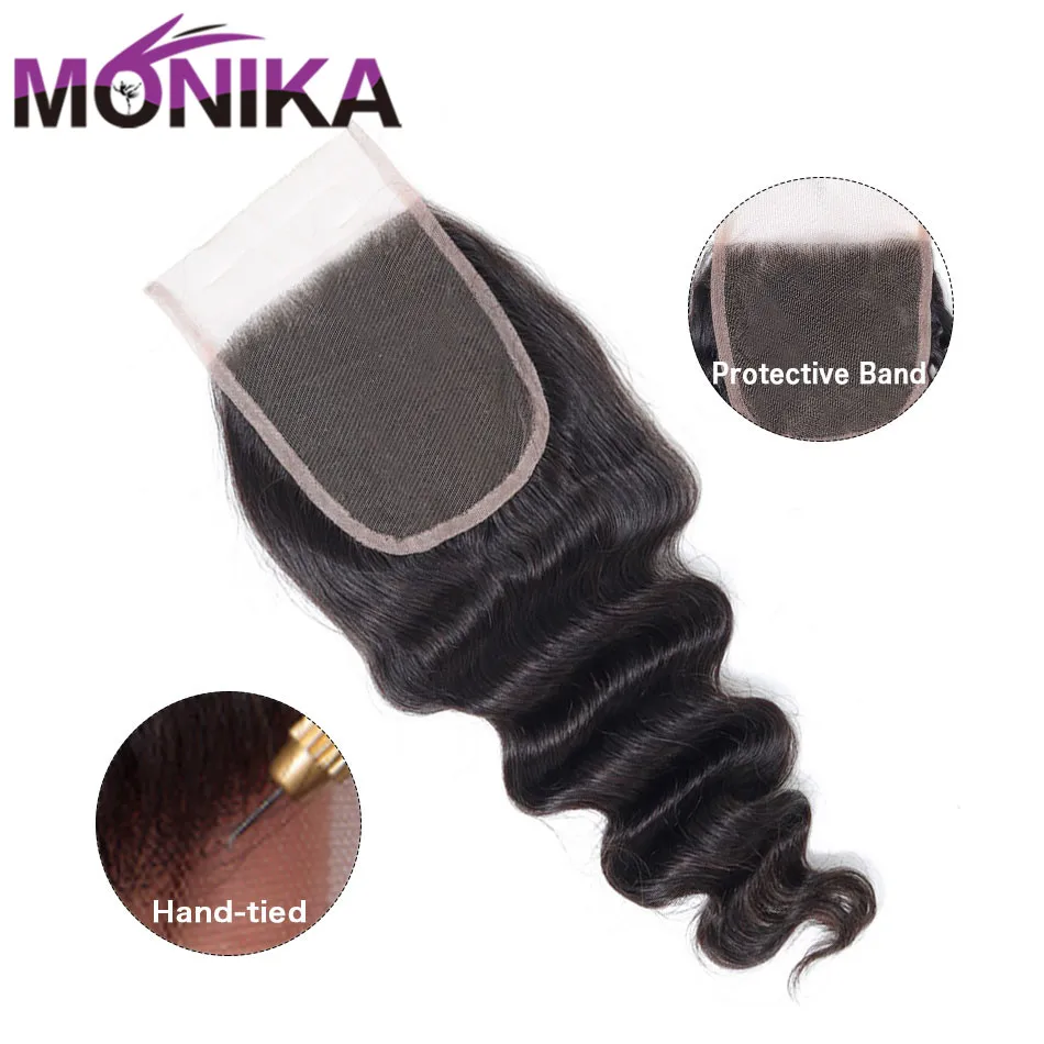Monika индийские волосы свободные глубокая волна Закрытие человеческих волос