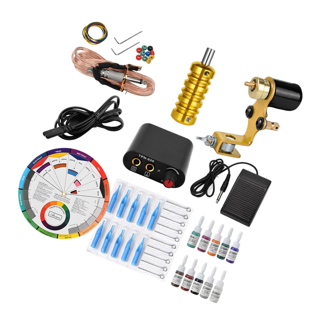 

Complete Tattoo Kit Tattoo Machine Grip Cartridge Needles Foot Pedal Pigment