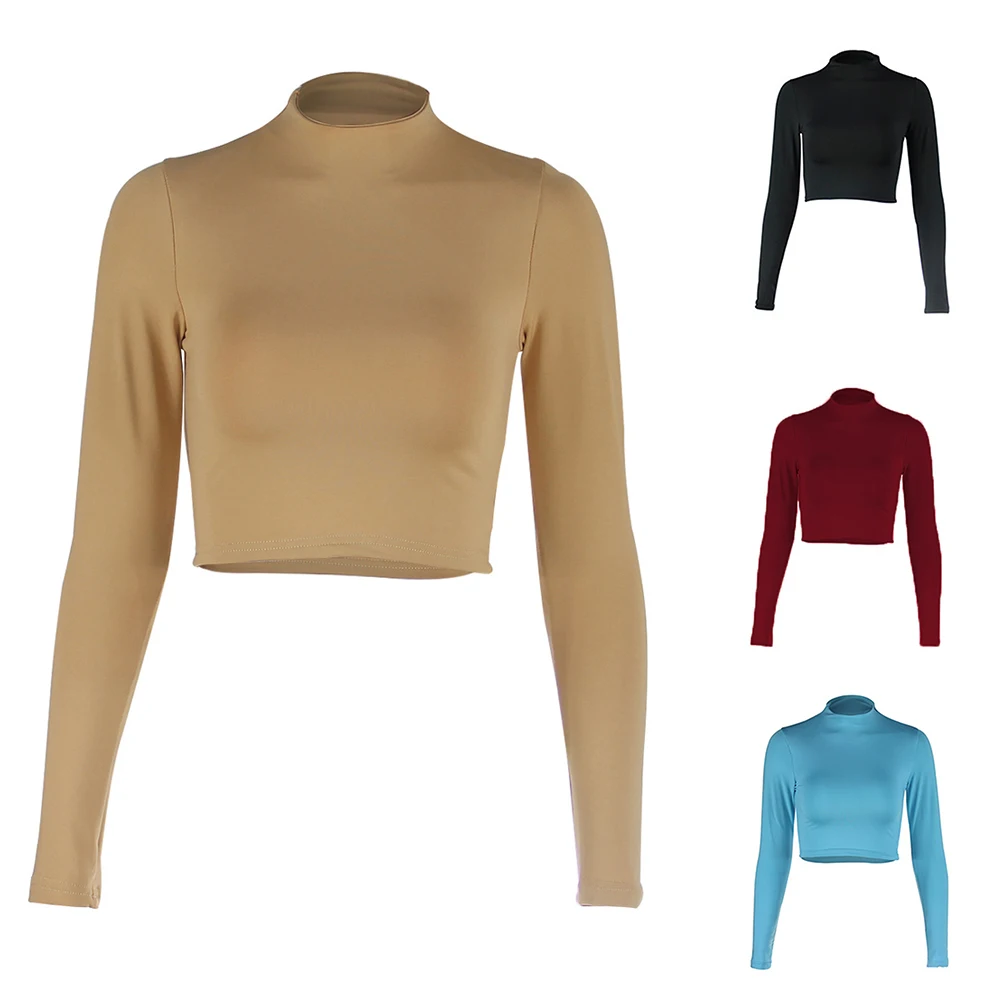 Однотонный сексуальный укороченный свитер с круглым вырезом на пупке Женский