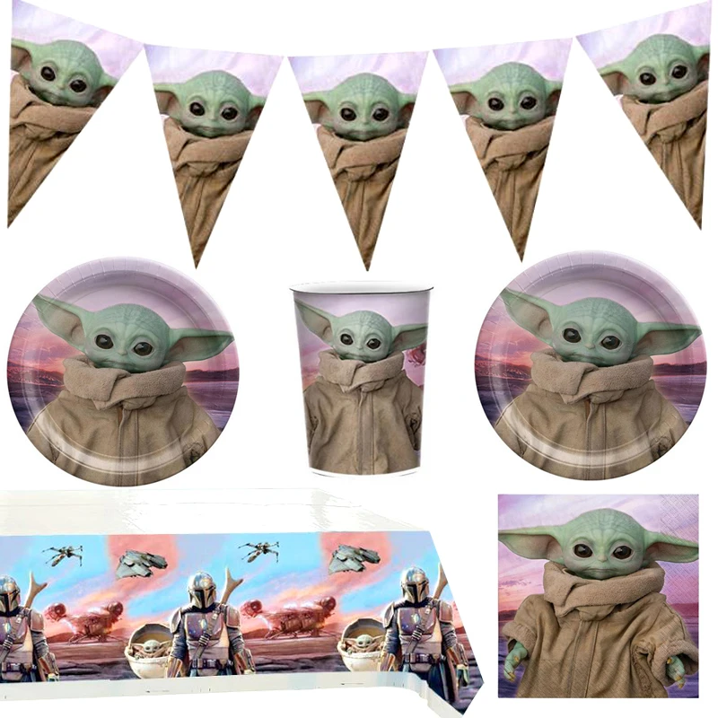 Набор детской столовой посуды Yoda салфетки для дня рождения дизайн Grogu флаги