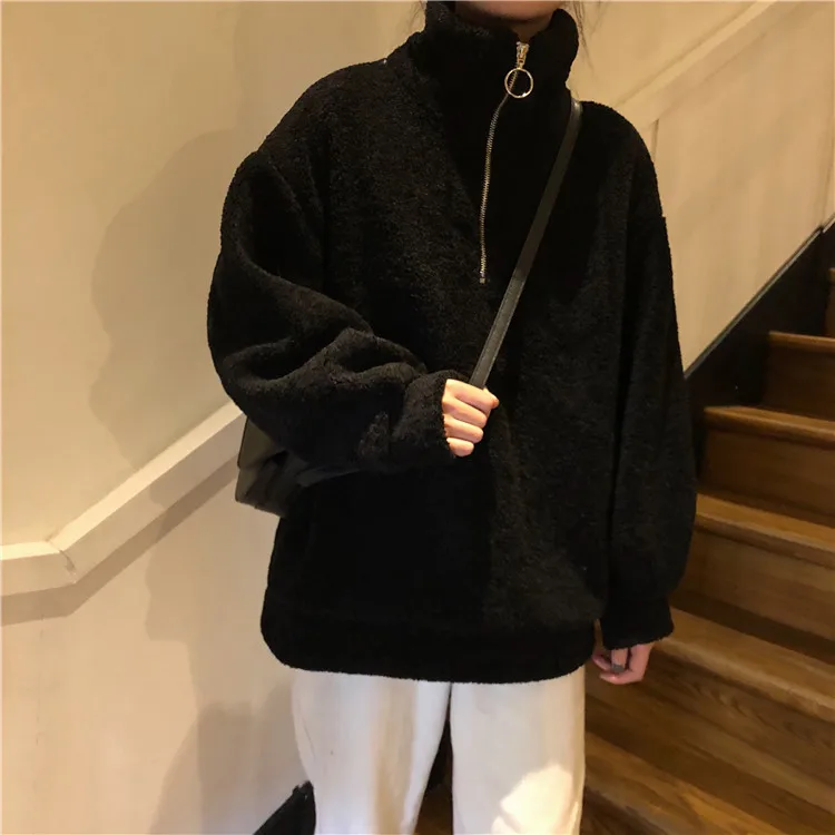 

Женская флисовая толстовка с воротником, зимние Джемперы в стиле 90-х, винтажные однотонные толстовки на молнии, вельветовые спортивные костюмы для девушек