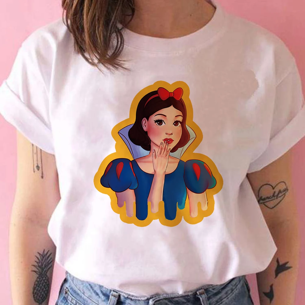 

Disney Snow White Tops Tee Shirt Women Popular Harajuku Cartoon White Short Sleeve Clothing Crewneck Youth lady Exquisite Shirt