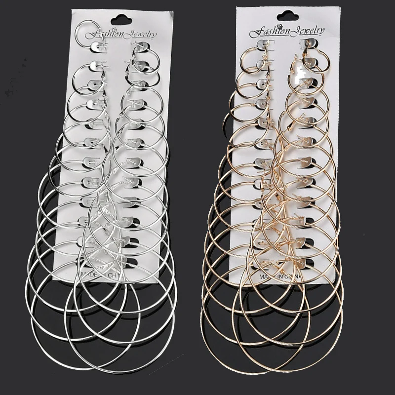 Женский Комплект сережек в стиле панк большой круг обруч 6 12 пар партии простые