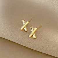 south koreas simple and fashionable x shaped earrings cross personality minimalist earrings zircon rhinestone womens earrings