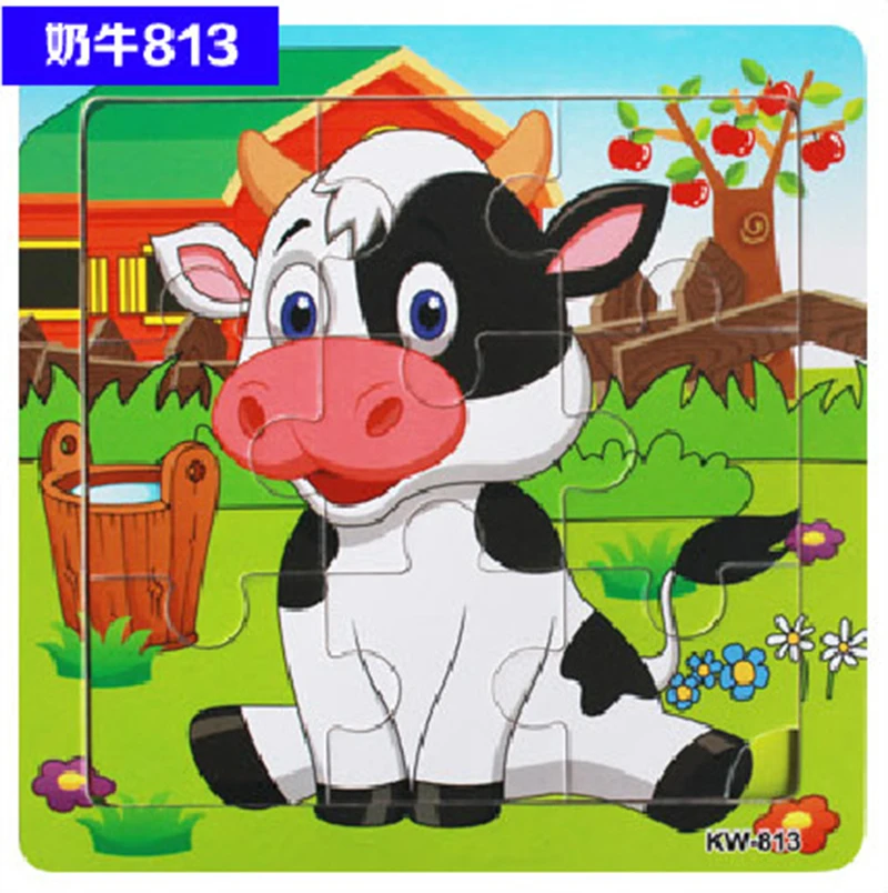 Пазлы для детей 9 шт. Мультяшные животные Детские обучающие игрушки деревянные