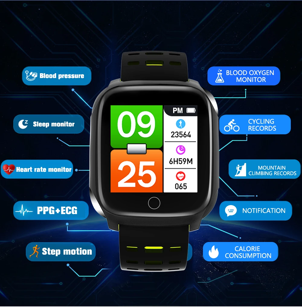 JWMOVE умный Браслет ЭКГ + PPG шагомер будильник Смарт часы мужские пульсометр