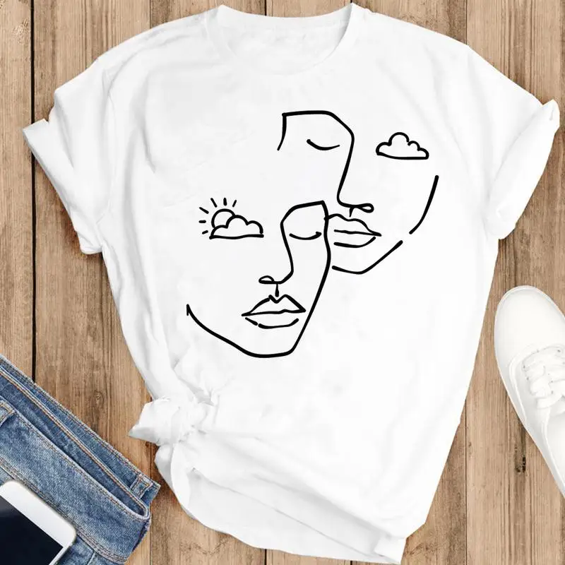 

Женская простая одежда с графическим рисунком забавного лица, модная летняя женская одежда, топы с принтом и коротким рукавом, футболки, фут...