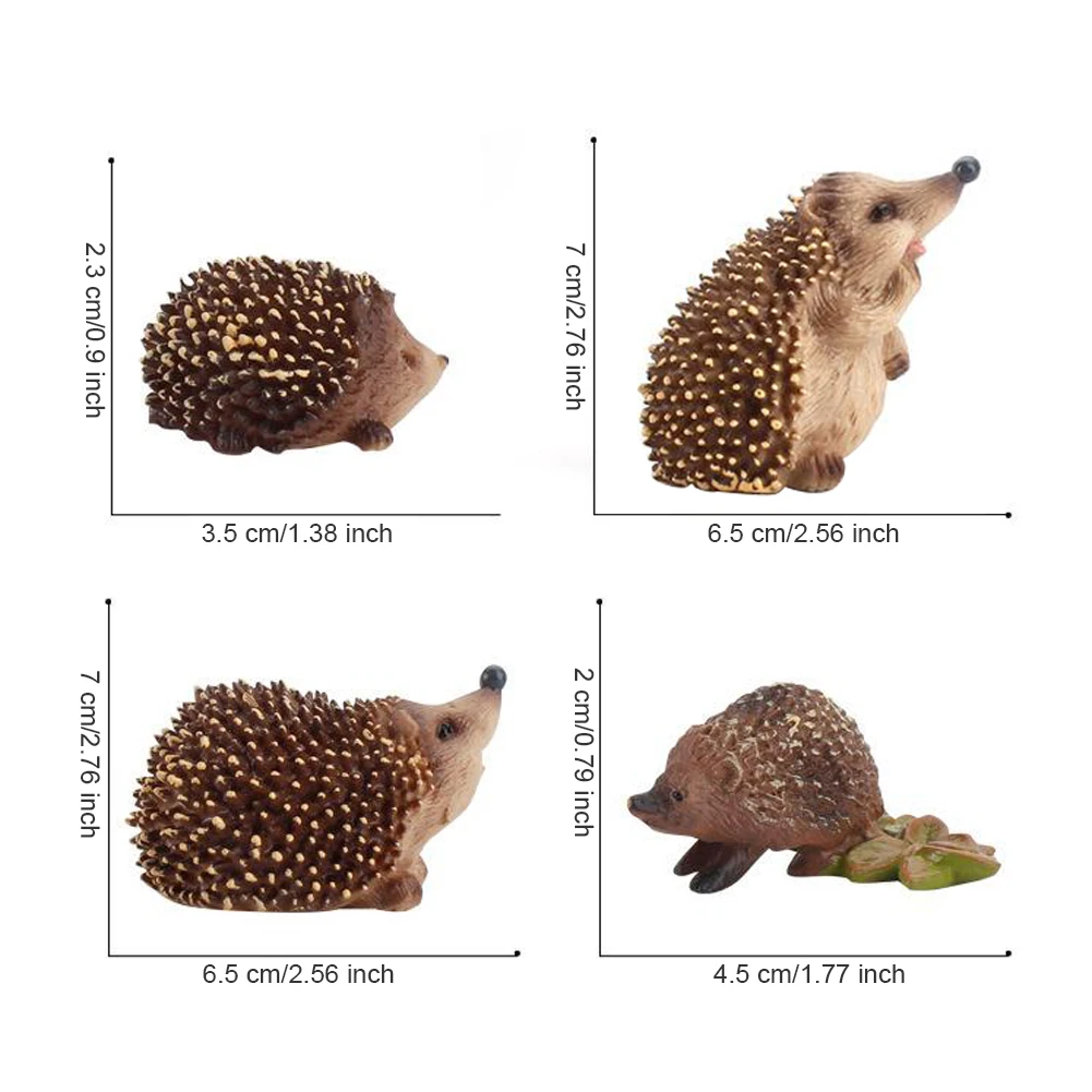 

4PCS Simulation Of Wild Hedgehog Animal Model Science And Education Desktop Animal Printed Cartoon Home Garden Decor Figurines