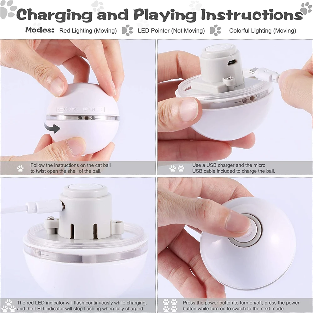 

Interactive Cat Toy Ball with LED Light Catnip Ring Bell Feather Toy Rechargeable Auto Rotate Pet Playing Smart Cat Kitten Ball