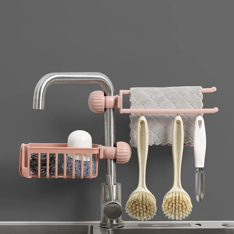 

Rotating Plastic Sink Sponge Holder Towel Rack Kitchen Storage Organizer Adjustable Bathroom Soap Hanging Shelf Home Supplies