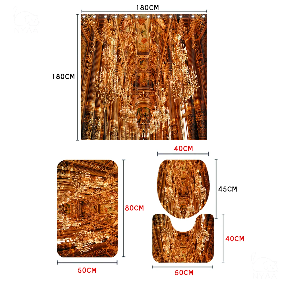 Занавеска для душа 180x180 см с принтом в стиле Парижской оперы нескользящий коврик