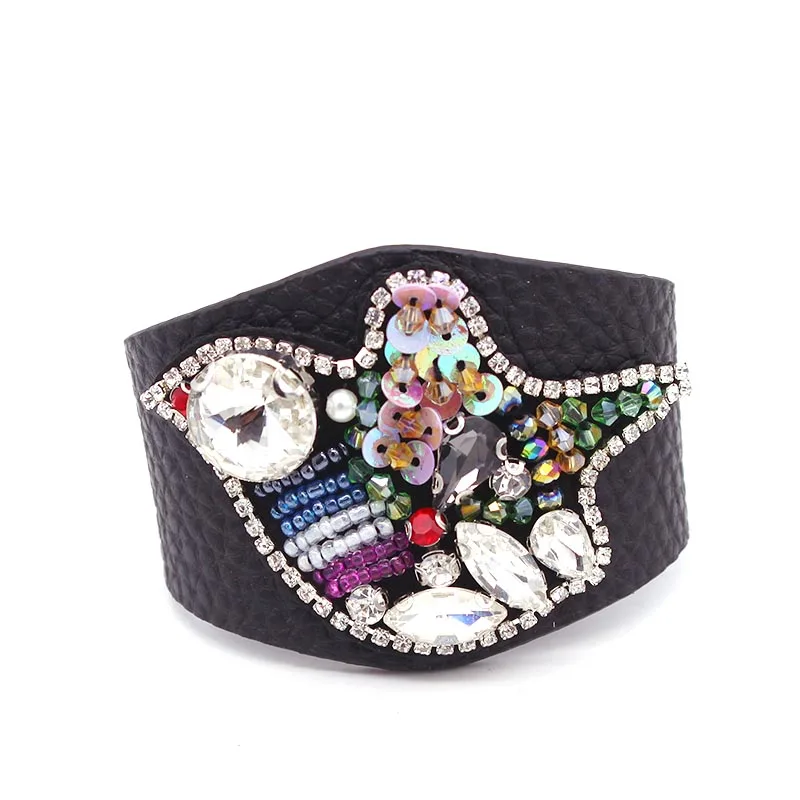 Женский кожаный браслет с кристаллами D & Европейский Модный Браслет манжета