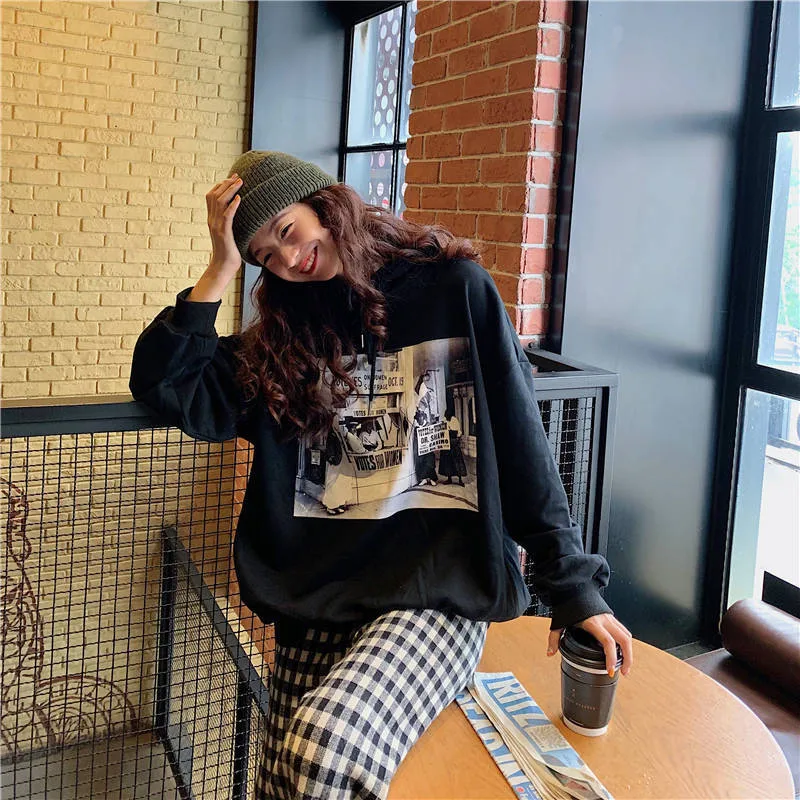 

Ulzzang cool autumn women sweatshirt harajuku printing hooded hoody fashion bf long-sleeved loose Pullovers hoodie funny female