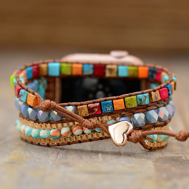 Ремешок для часов из натурального камня яркий ремешок с бусинами в стиле бохо 3