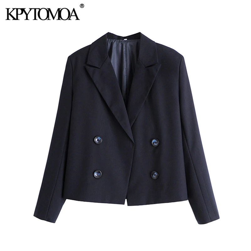 

KPYTOMOA женское модное двубортное укороченное пиджак винтажное офисное пальто с длинным рукавом женская верхняя одежда шикарные топы