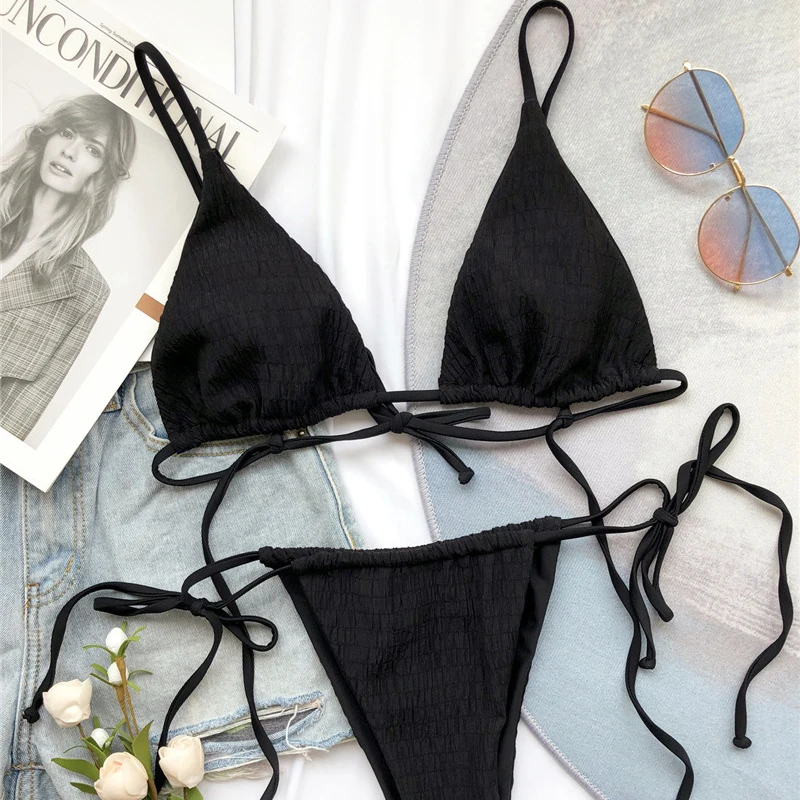 

Para Praia 2021 Sexy Adjustable Brazilian Bikini Set Bandage Women Swimwear Halter Swimsuit Bathing Suit Solid Micro Biquini