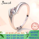 LMNZB твердого стерлингового серебра 925 простой круглый, прозрачный CZ кольца для женщин и девочек; Классические тонкие туфли свадебные крупное колье, хорошее ювелирное изделие, подарок