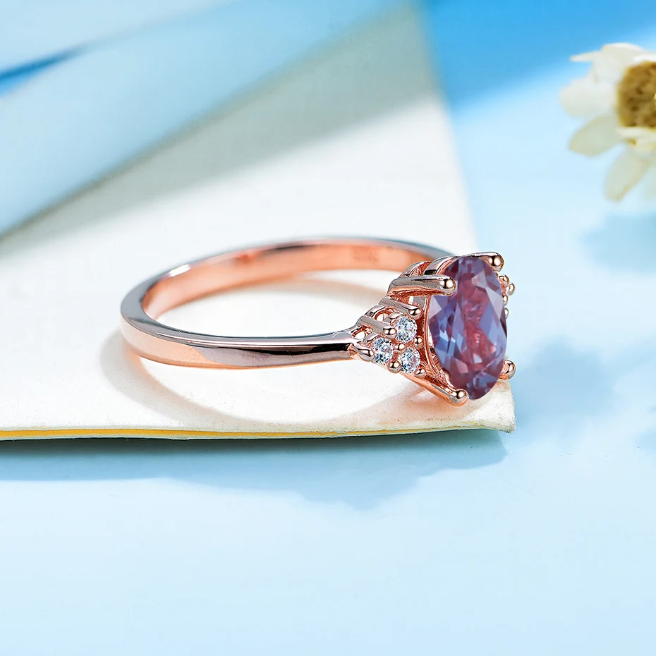 Женское кольцо с Александритом kuolit 1 5 CT lab grown серебряное из настоящего 925 пробы 585