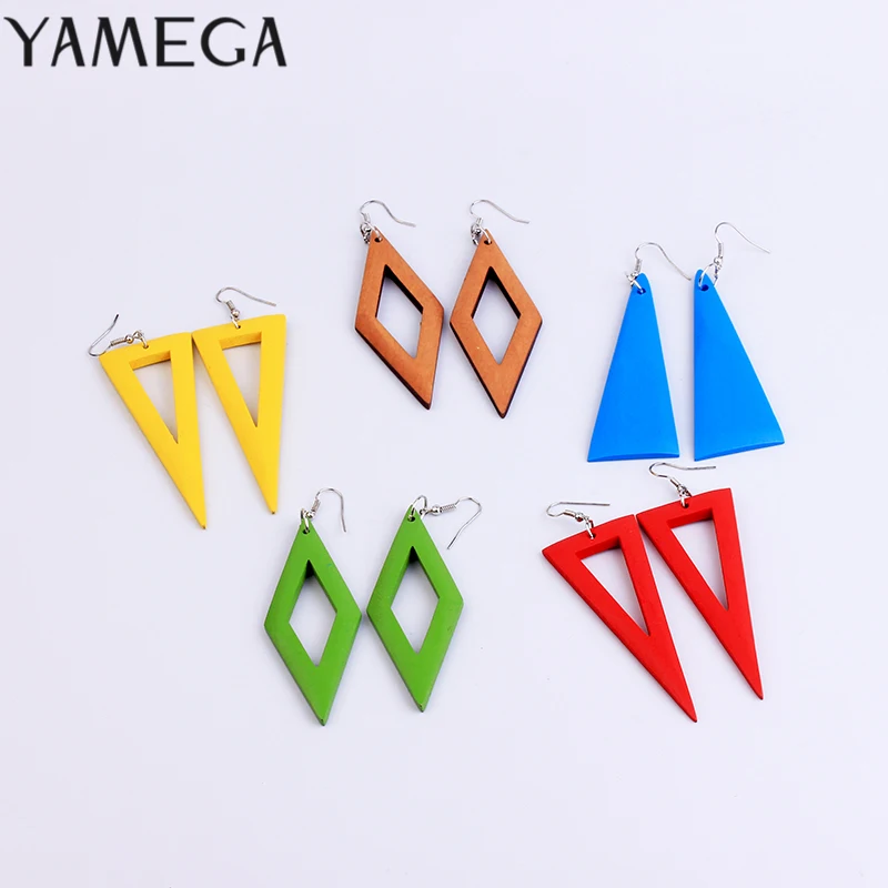 YAMEGA модные деревянные свисающие серьги для женщин зеленый красный в виде