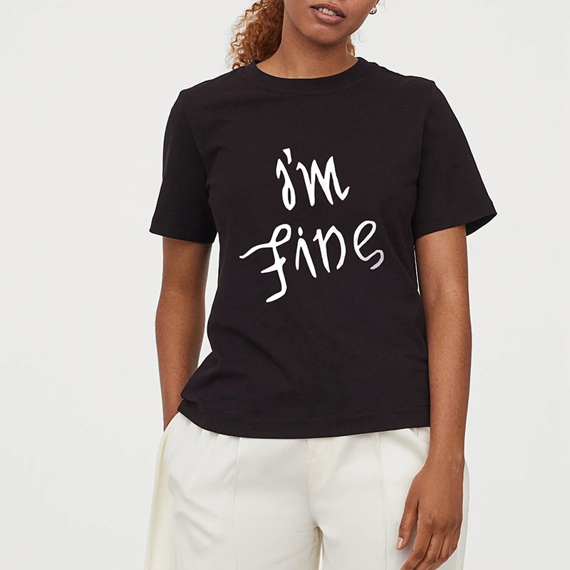 Футболка I'm Fine Ambigram женские футболки с графическим рисунком топы Min Yoongi смешная