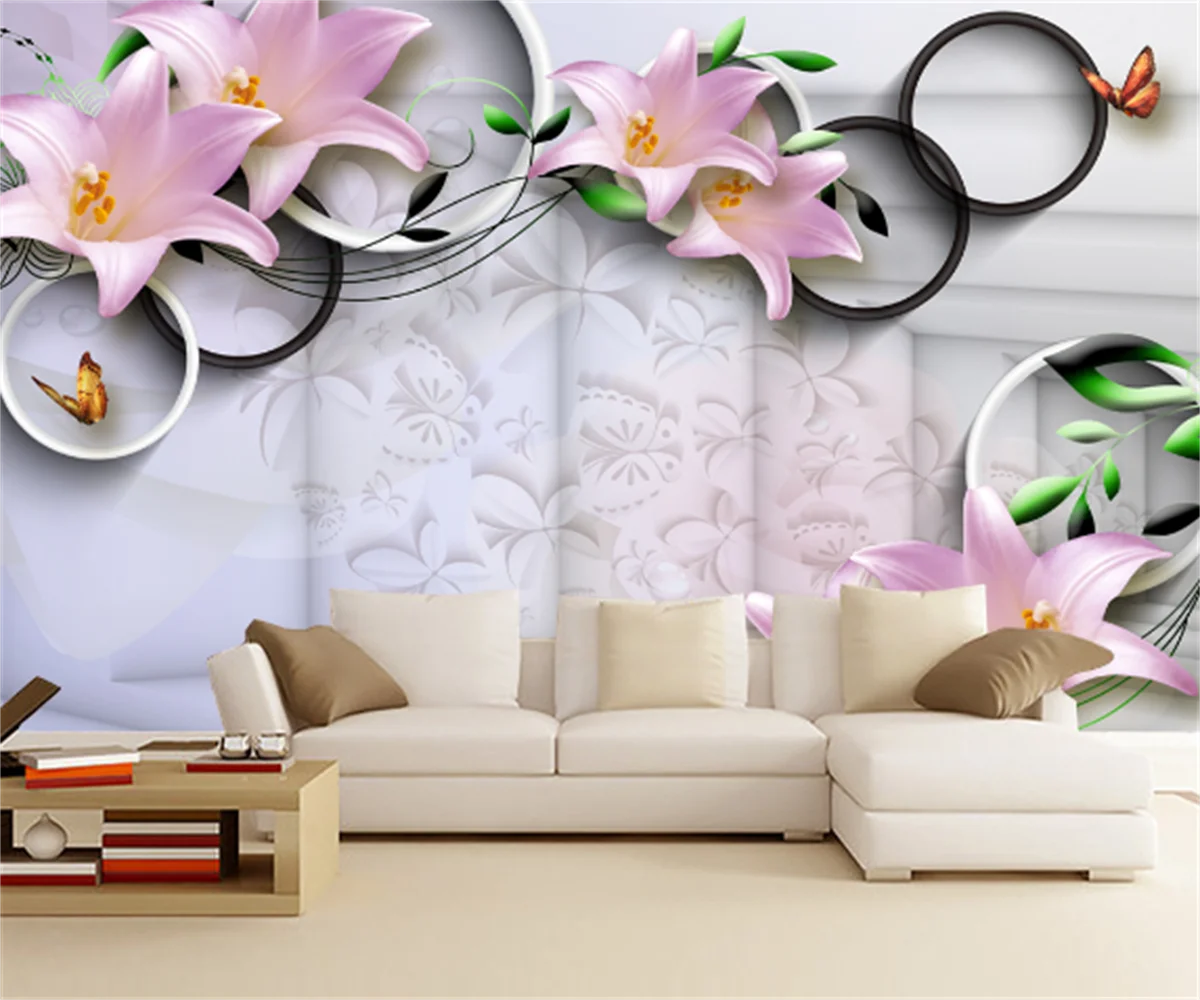 

Nordic 3d trend lily three-dimensional TV background wall home decoration photo mural custom any size tooling wallpaper papier