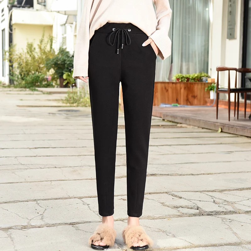 Новинка 2020 женские шерстяные штаны на осень и зиму модные бархатные теплые брюки