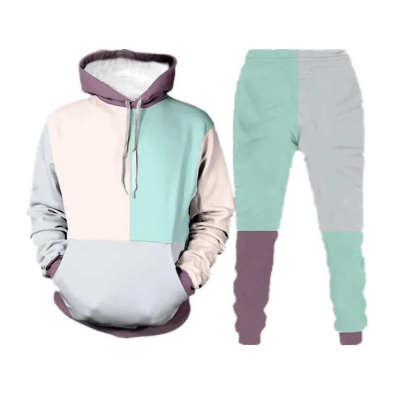 

Men's Casual Hooded Set Comfortable Long Sleeve Splicing Elastic Waist Daily Pullover Hoodie Adapt to Spring And Autumn