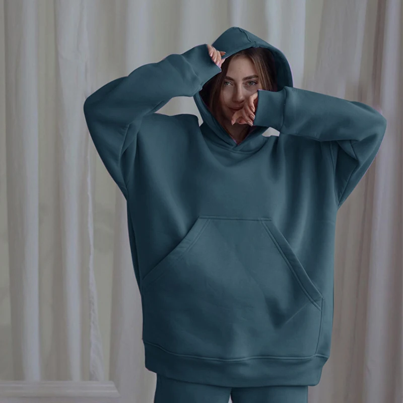 

Толстовка Женская Базовая оверсайз с капюшоном и длинным рукавом, однотонная