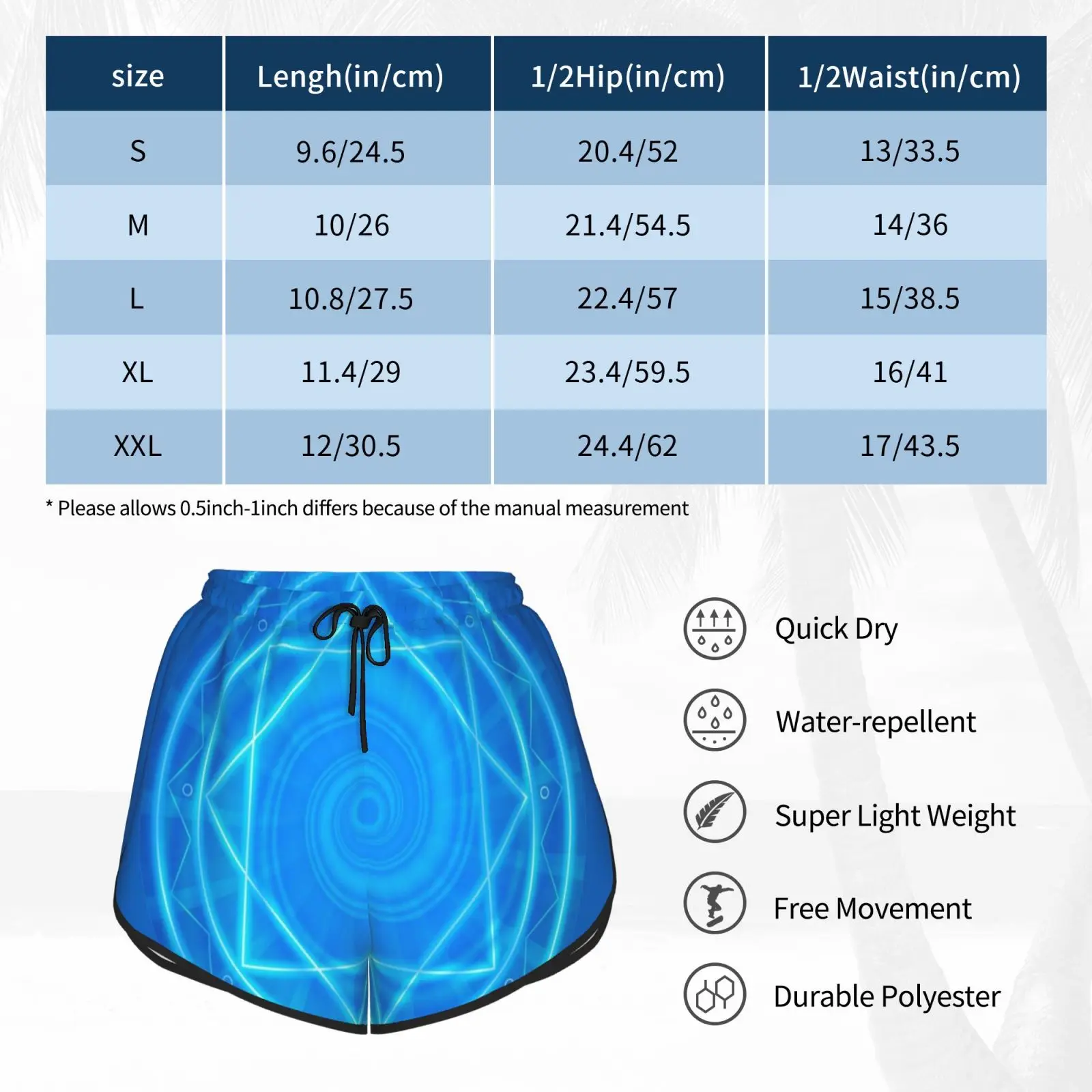 

Pure Energy Blue Mandala Circle Swim Shorts Women Beach Shorts Symbol Circle Sacred Magic Power Mandala Geometric