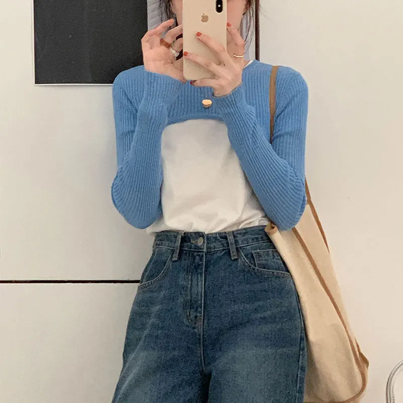 5 цветов 2020 корейский стиль Осень однотонный вязаный свитер женские короткие