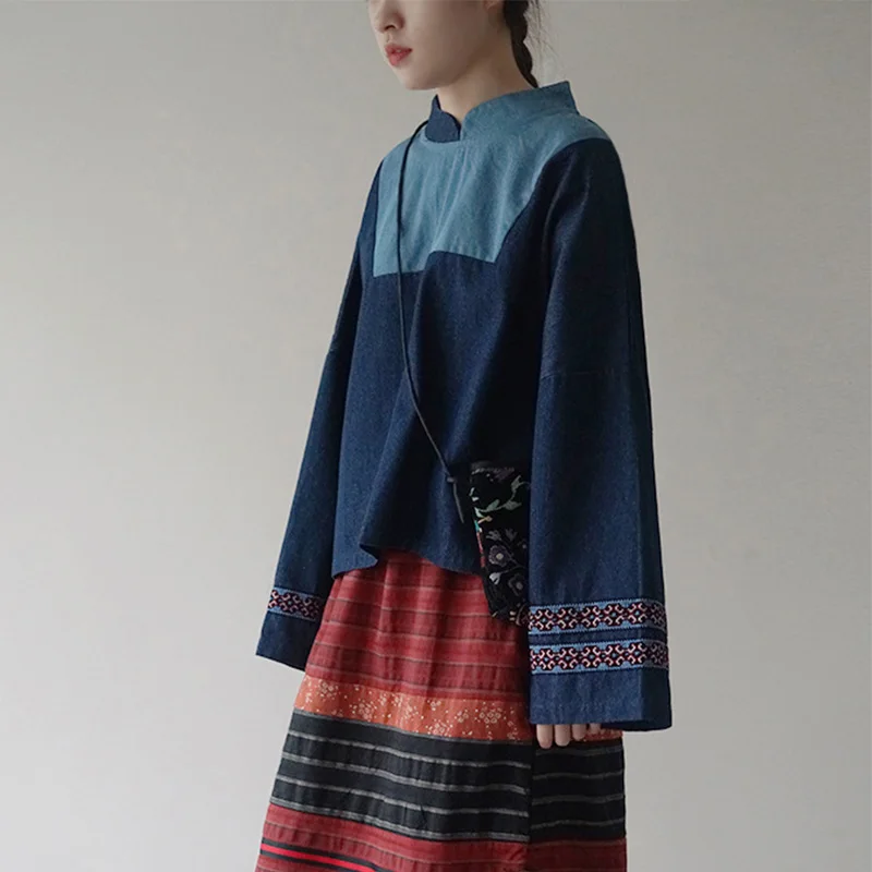 Коллекция весна 2020 винтажные джинсовые свободные короткие хлопковые топы в