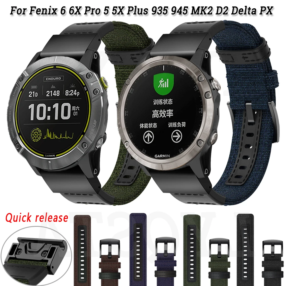 

22 26mm Smartwatch Canvas Straps For Garmin Fenix 7X 7 6X 6 Pro 5X 5Plus 3HR Forerunner 935 Watch Quick Release Easyfit Bracelet