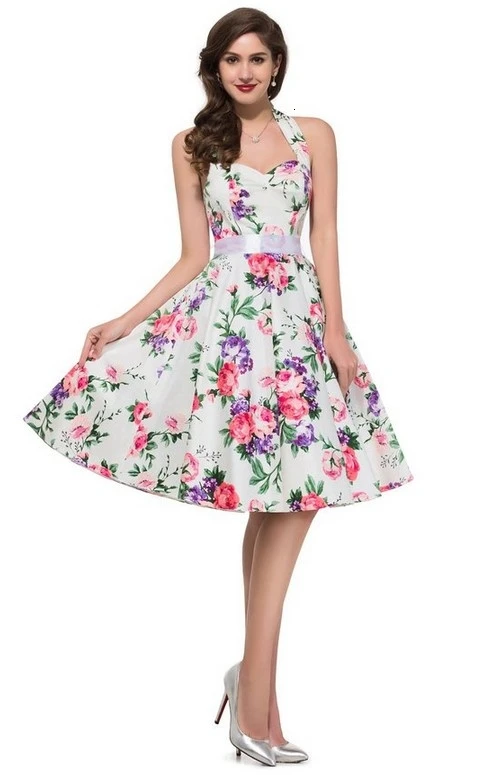 Robe Vintage Dresses 50s 60s Rockabilly Dress Audrey Hepburn Style Floral Printed Summer Retro for Women | Женская одежда