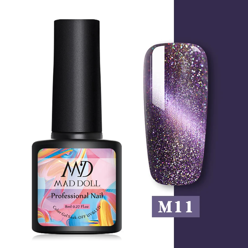 M11 MAD DOLL 8 мл Гель-лак для ногтей с эффектом «кошачий глаз» Магнитный впитывающий УФ гель-Лаки звездное небо нефритовый эффект лак черная основа необходимый маникюр декор - Цвет: M11