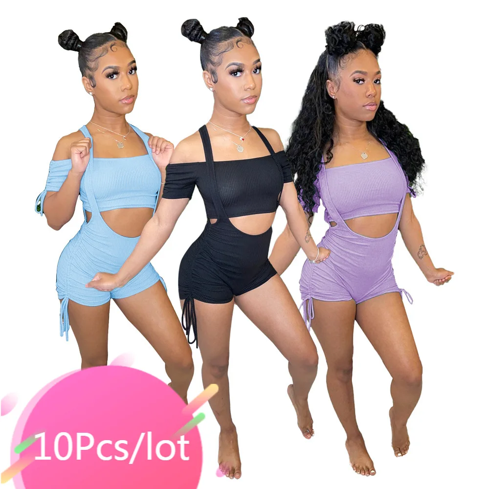 

Bulk Items Wholesale Lots Womens Summer Clothing Off Shoulder Crop Tops Shorts Overalls Y2k Two Piece Sets Party Club Outfits