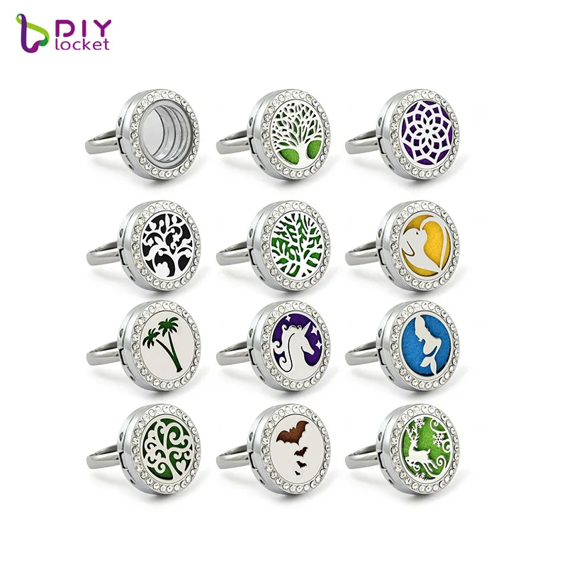 Круглое магнитное стеклянное кольцо-медальон с кристаллами диаметром 20 мм и