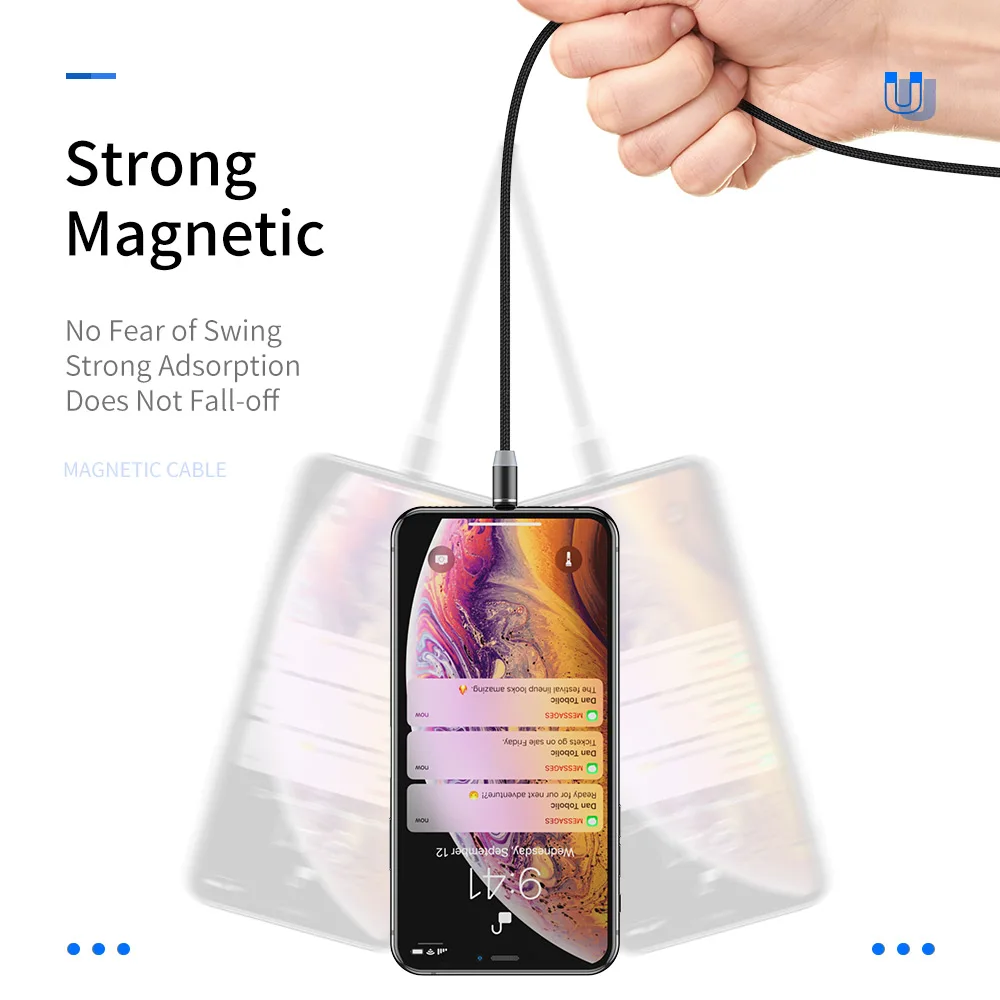 Магнитный зарядный usb кабель Rock 1 м для iPhone 11 Pro Max XR Micro USB Type C светодиодный провод