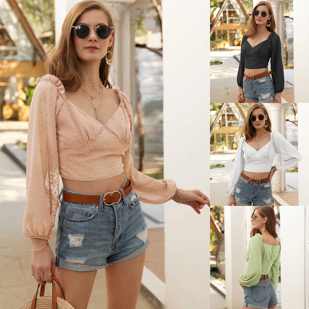 

Spring Summer Women's Shirt 2020 Casual Elegant Solid Blusas Shirts Women Sexy Short Shirt Female Blusas Tops Lady Mujer De Moda