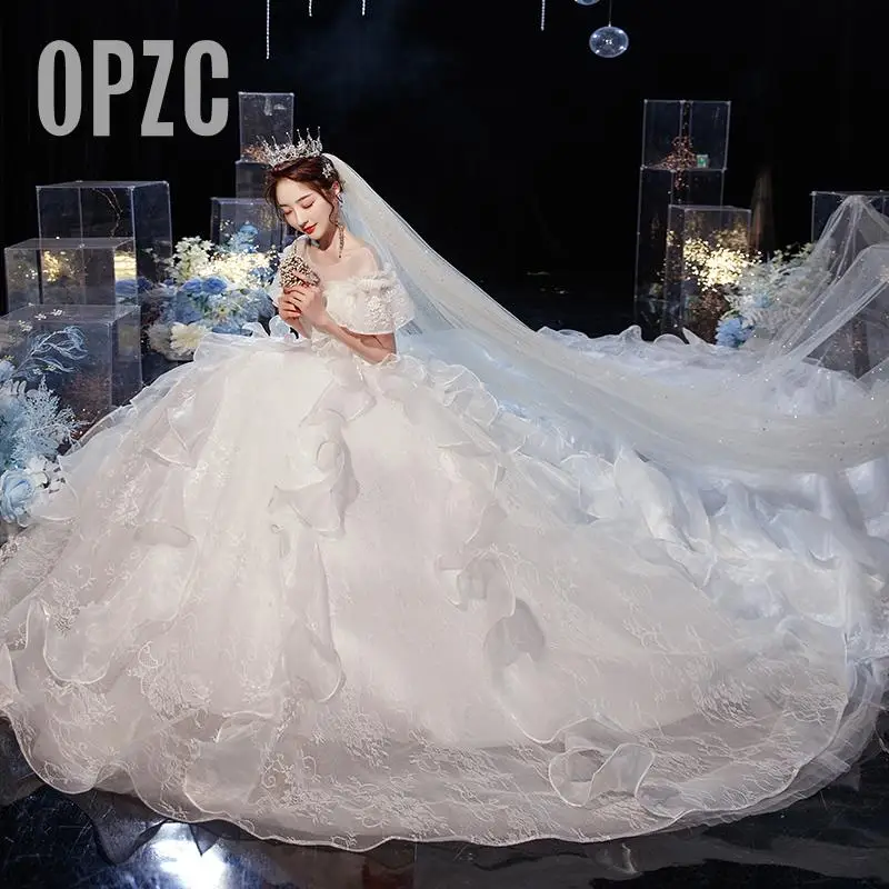 

Женское свадебное платье с оборками It's yiiya, простое платье с длинным шлейфом и круглым вырезом на лето 2020