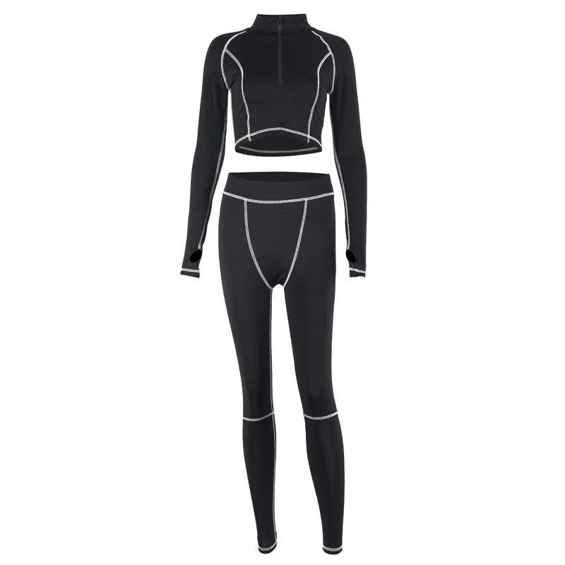 

Sexy 2 Piece Set Tracksuit Long Sleeve Two Piece Crop Top and Pants Womens Outfits Streetwear Sweat Suits