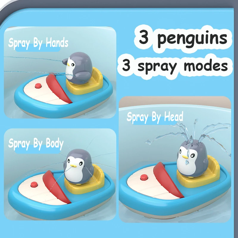 bath toys baby bathroom water spray penguins bathtub kids play water games tool shower wall suction set bath toy for children free global shipping