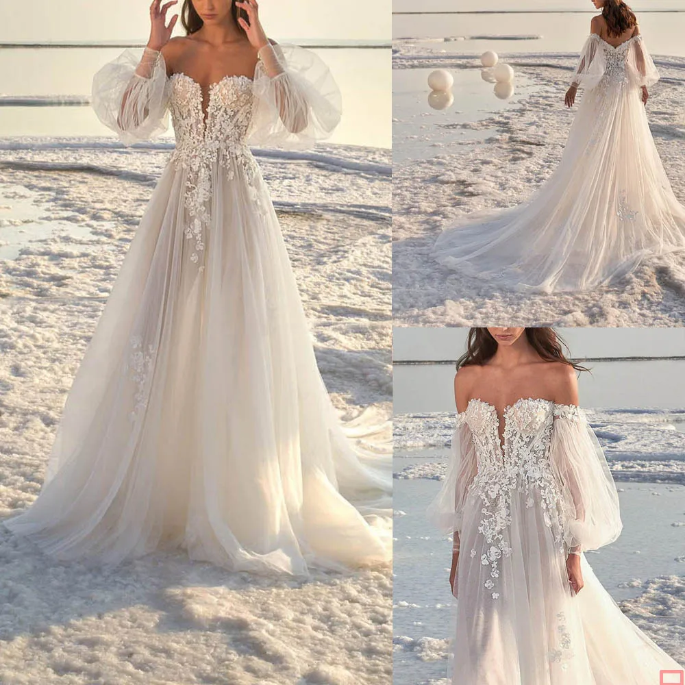 

Кружевное свадебное платье, белое, с открытыми плечами и длинным рукавом, с аппликацией, халаты для невесты