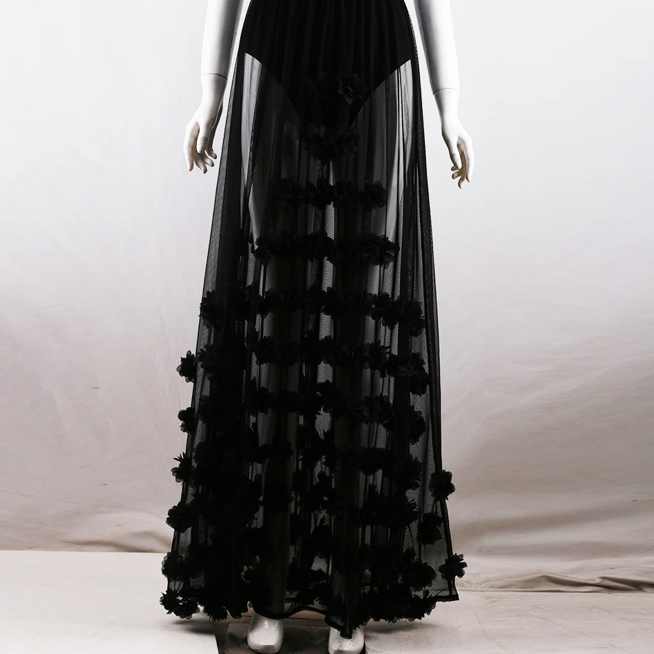 2020 новые летние Для женщин спагетти черный платье из сетчатой ткани с цветочным