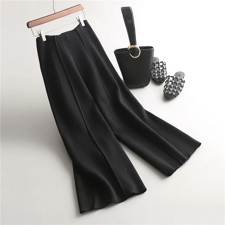 

blends soft touching elegant knit wide leg pants knitted trousers autumn winter pants Women knittes wool trousers design wool