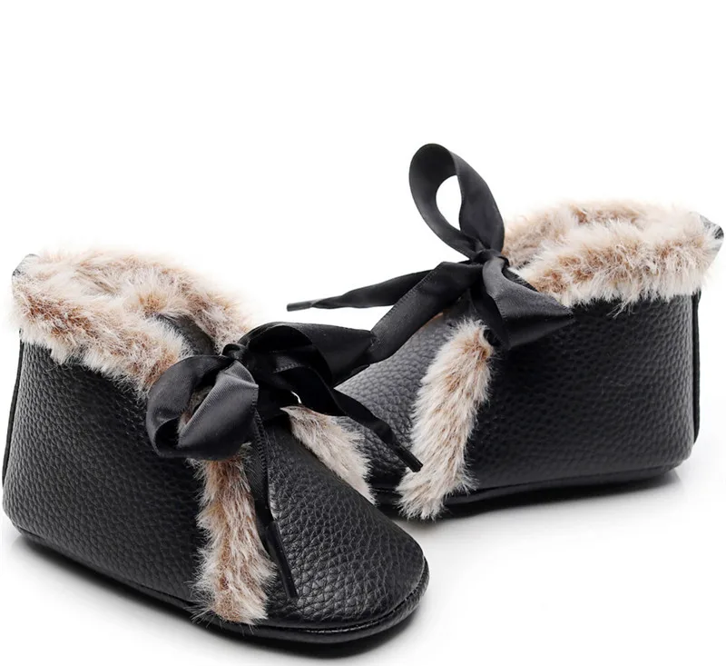 Зимняя плюшевая теплая обувь кроссовки из ПУ кожи для новорожденных маленьких