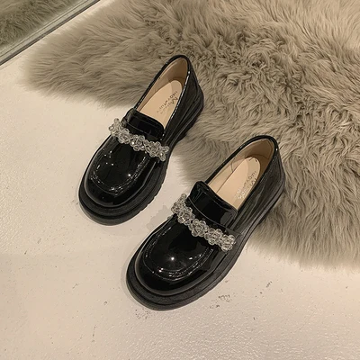 

Pumps Women's 2021 New Fashion All-Match Mary Jane round Toe Summer Thin Rhinestone Thick Bottom Chunky Heel Small Leather Shoes