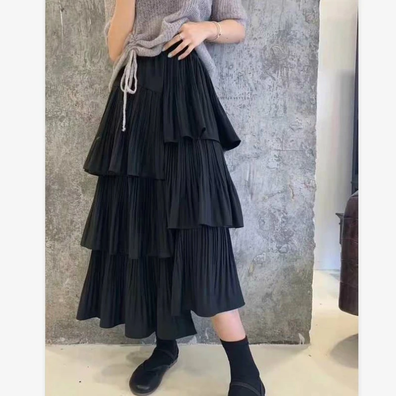 Осенние Асимметричные Многослойные Длинные юбки Cakee из смеси хлопка длинные А