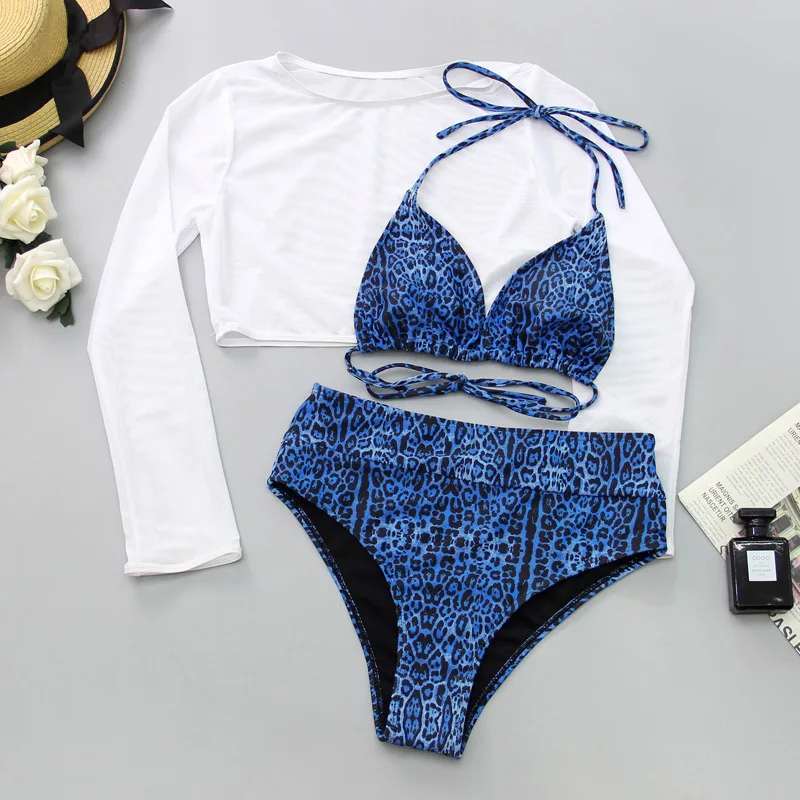 

OKKDEY Sexy Bikini Set Women's High Waist Swimsuit + Long Sleeve Sunscreen Surf Suit Beach Wear 2021 Summer Fashion 3-piece Set