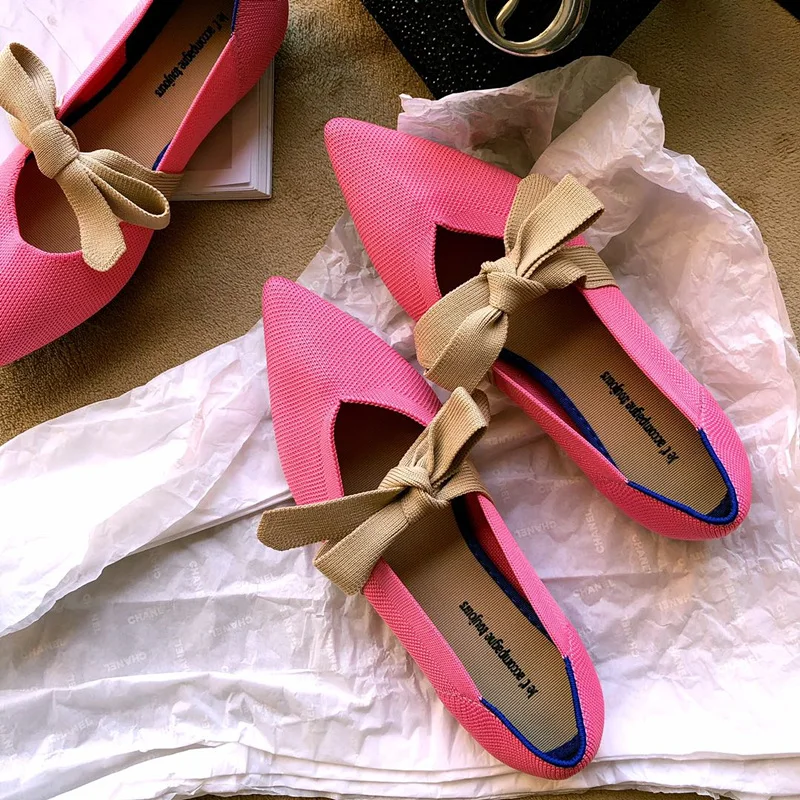 Женские Дышащие вязаные балетки с острым носком Туфли Мэри Джейн на плоской